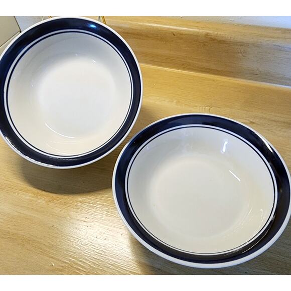 Gibson Housewares Cereal / Salad Bowl Blue Stripe Dishwasher & Microwave Safe - Picture 1 of 9